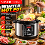 Silver Crest 6L Electric Pressure Cooker – 1050W Multifunctional Digital Programmable Cooker, Digital Controls, 10 Cooking Programs, Programmable Rice Cooker, Fast Cooking & Keep Warm Function