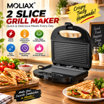 MOLIAX  MX1708 | 2-Slice Grill Maker 750W – Non-Stick Sandwich & Panini Maker Non-stick Plates, Bread Sandwich Maker
