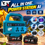 BT |  All-in-One Power Station – 128V Lithium-Ion Battery | Portable Power Supply with LED Light