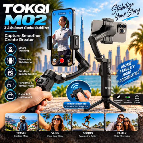 TOKQI M02 3-Axis Smartphone Gimbal Stabilizer with Detachable Remote Control | Vlog Gimbal Anti-shake Al Tracking