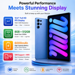 Oteeto Tab 90 Pro Android Tablet 10.1 Inch FHD IPS, 8GB RAM 512GB ROM, 6000mAh Battery, Dual SIM Calling, WiFi Tablet with Keyboard, Mouse, Case & Screen Protector