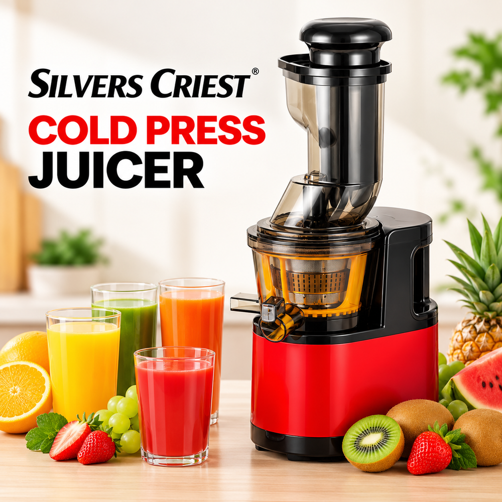 Silver Crest 3-in-1 Cold Press Juicer Machine, Stainless Steel Multi-Function Slow Juice Extractor for Fruits & Vegetables, Orange Juice Maker for Home, Office, Cafe, Restaurant | SC-1591
