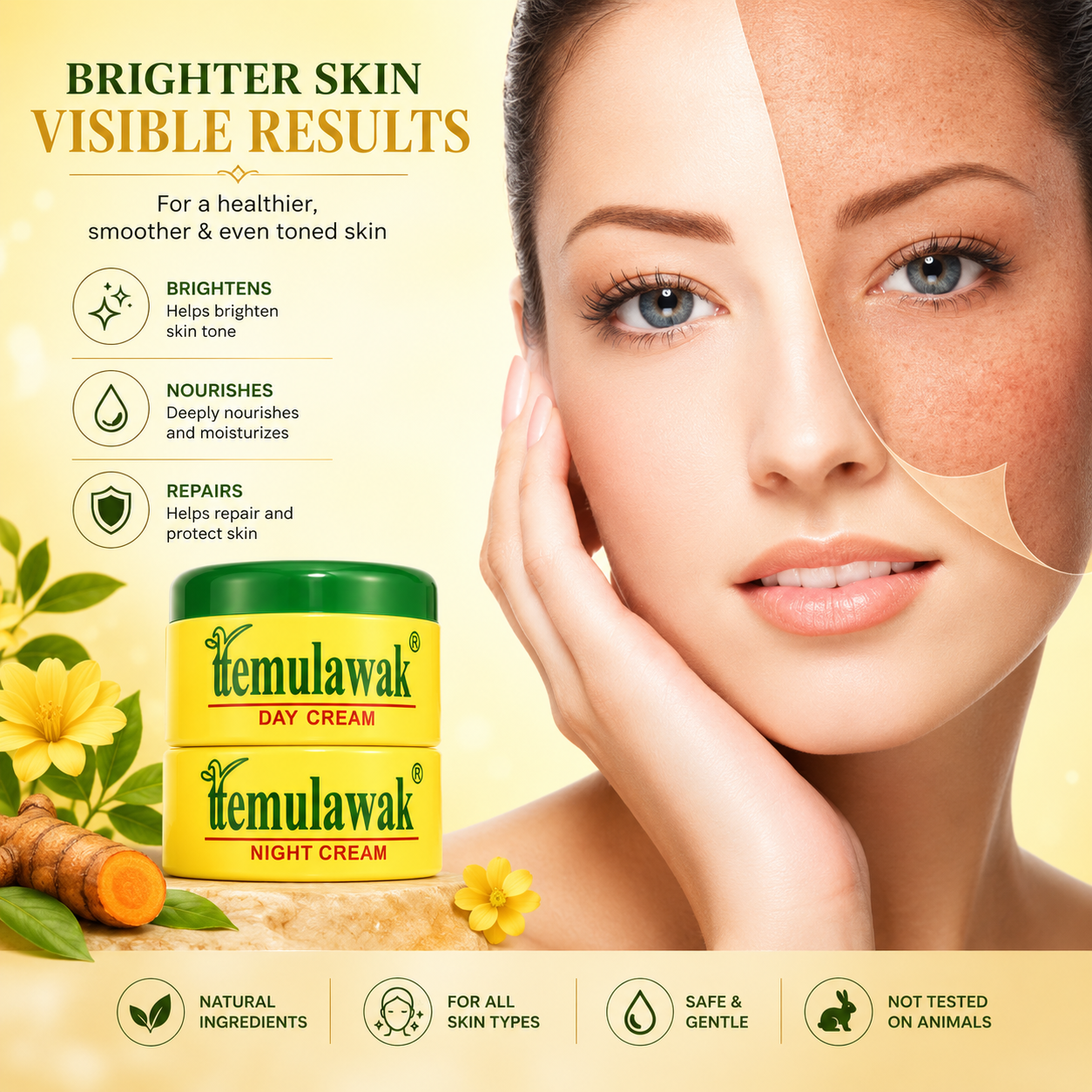 Temulawak Day & Night Beauty Cream Set 50g | Daily Moisturizing Face Cream Duo