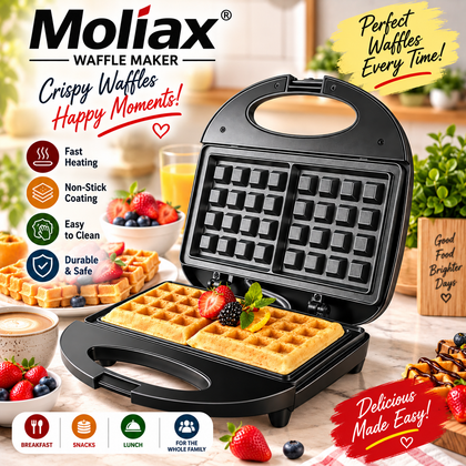 Moliax  MX 1709 Waffle Maker – Non-Stick Belgian Waffle Maker for Crispy Homemade Waffles with Non Stick Coating and Cool Touch Handle