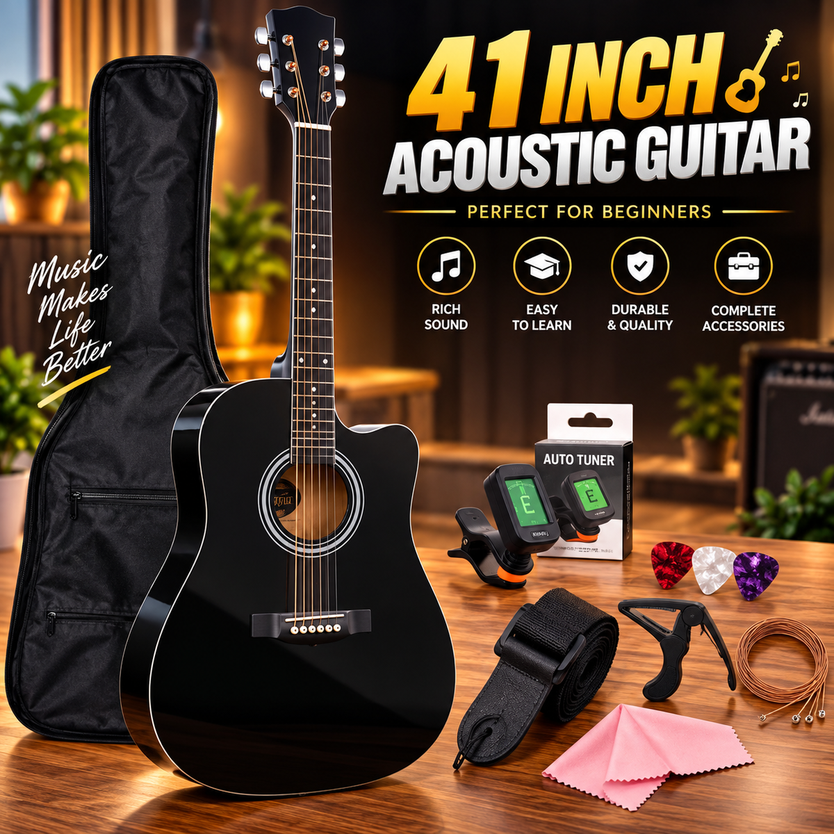 41 Inch Professional l Acoustic Guitar – Gloss Finish Acoustic Guitar