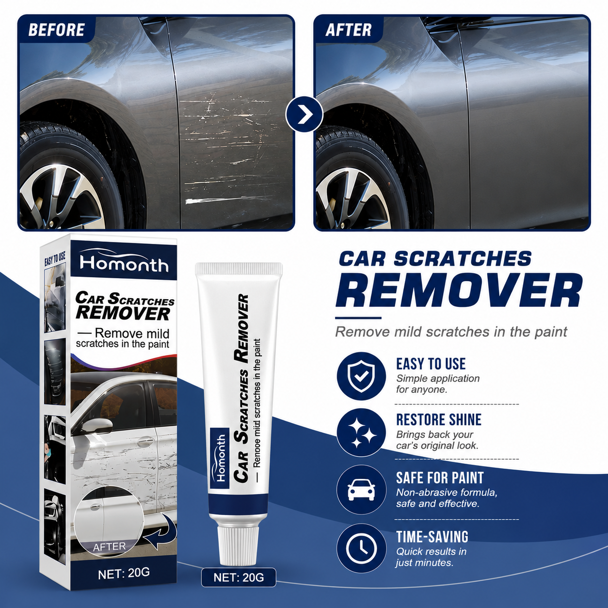 Homonth EE-0693 Car Scratch Remover Cream – Paint Scratch Repair & Polish Compound (20g)