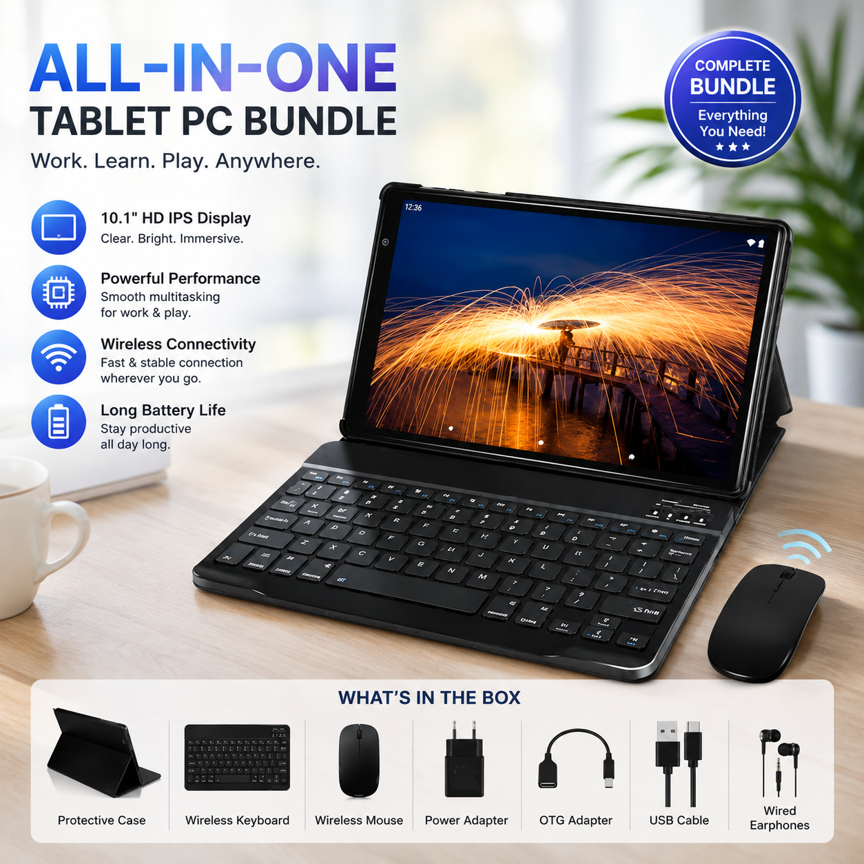 Modio M42 10.1" Tablet PC | 6GB RAM + 128GB ROM | Dual SIM | 4G LTE | Keyboard & Mouse