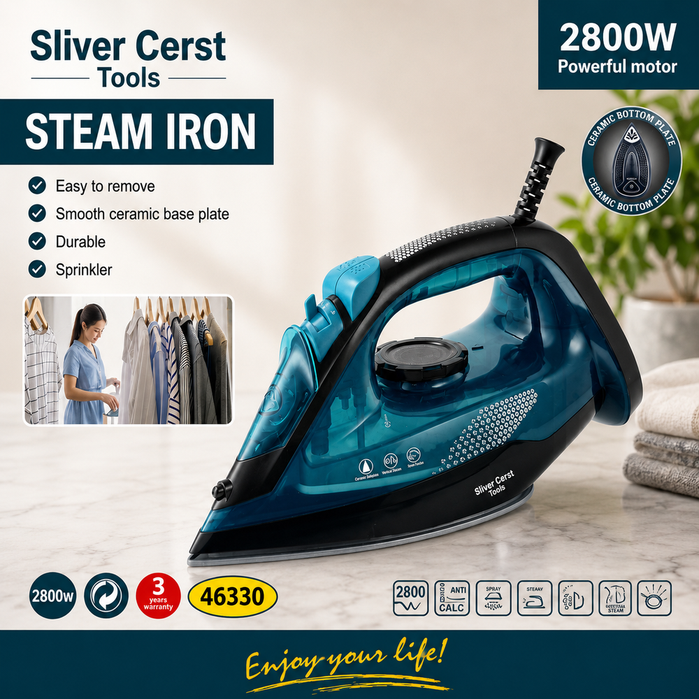 Silver Crest 46630 | 2800W Steam Iron | Ceramic Soleplate | Powerful Steam Iron for Fast & Easy Ironing