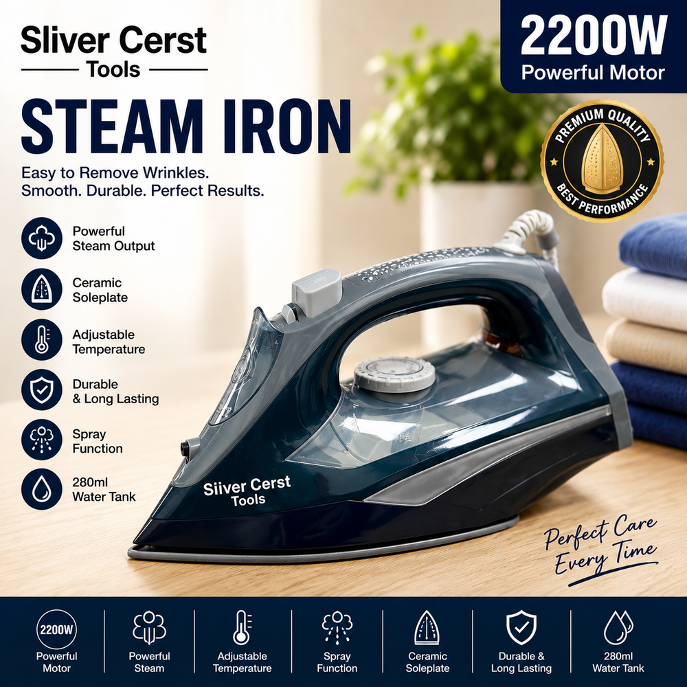 Silver Cerst 46335 |  2200W Steam Iron – Ceramic Soleplate | Powerful Steam | Spray Function