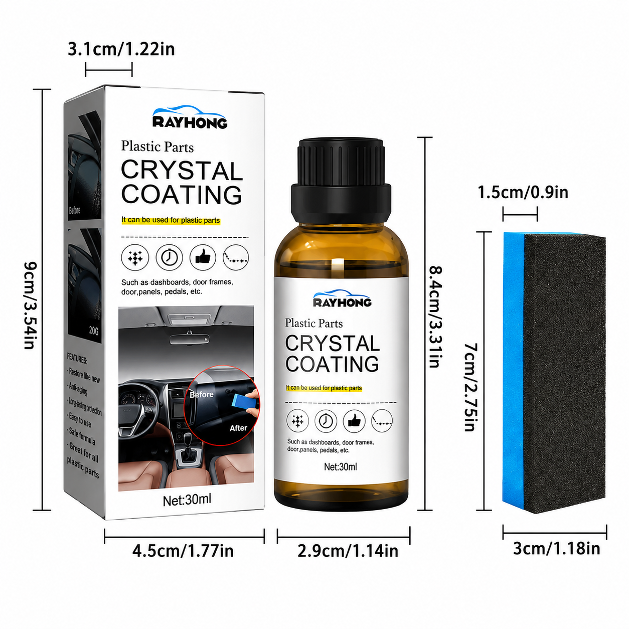 Rayhong RA-0015 Plastic Parts Crystal Coating – Car Interior & Exterior Plastic Restorer (30ml)