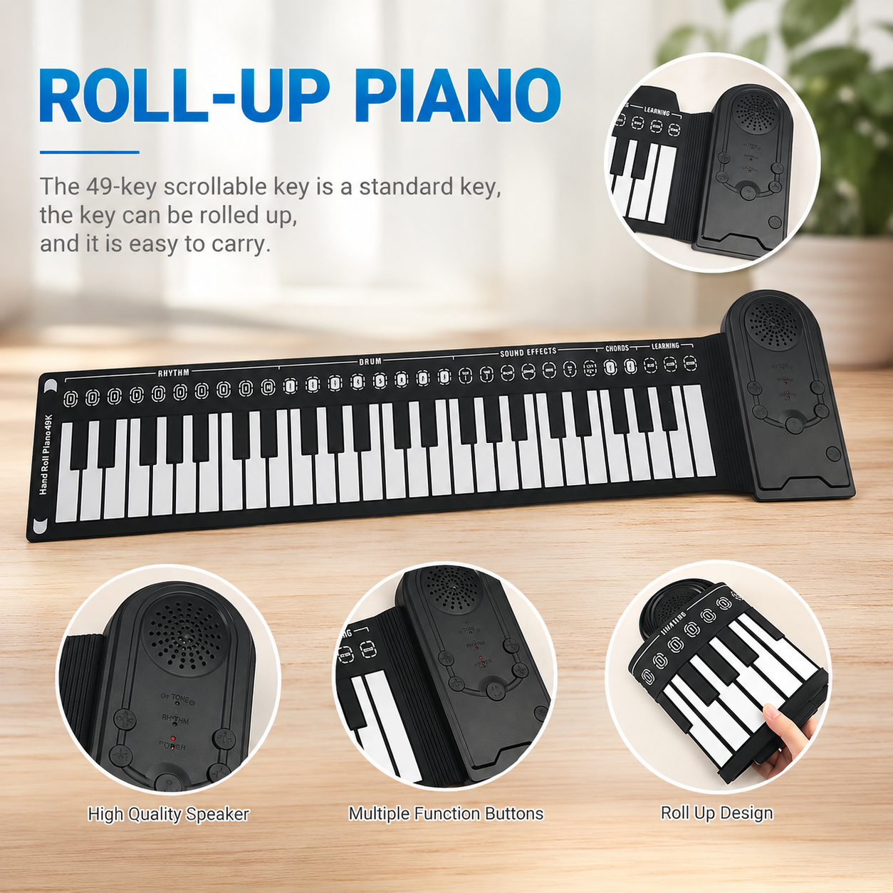Hand Roll Piano 49 Key Portable Foldable Electric Keyboard Piano with Speaker for Beginners Musical Instrument