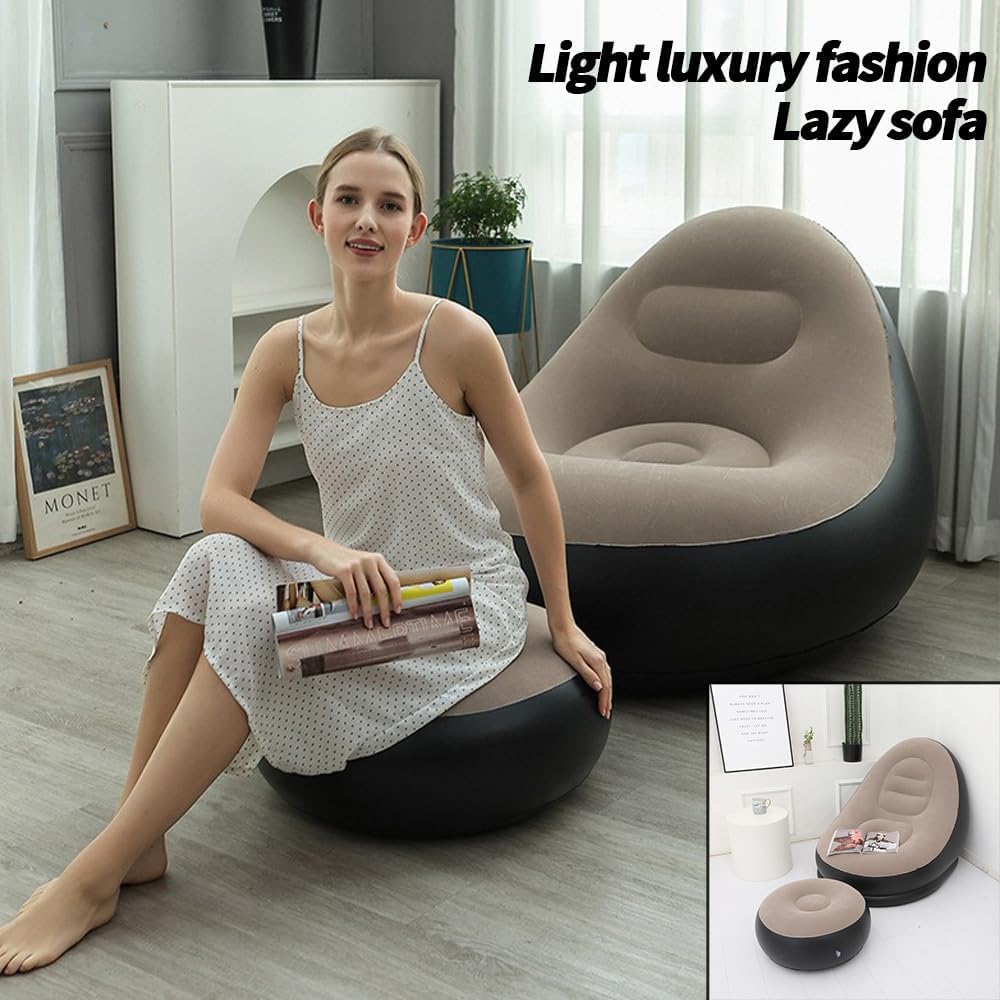 Premium Inflatable Lazy Sofa Chair with Footrest – Comfortable Air Lounge Chair for Home, Living Room & Outdoor