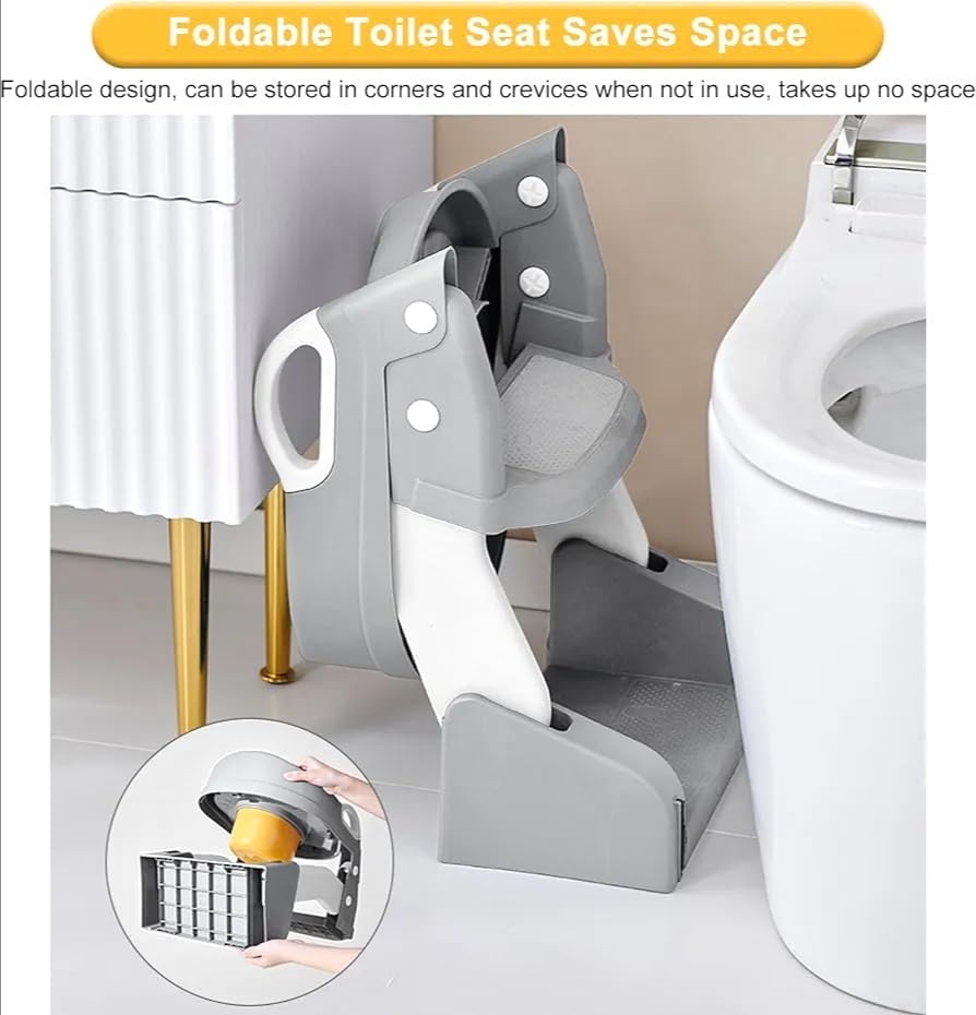 Kids Multifunctional Toilet Training Seat with Step Ladder | Foldable Potty Training Seat | Adjustable Non-Slip Toilet Trainer