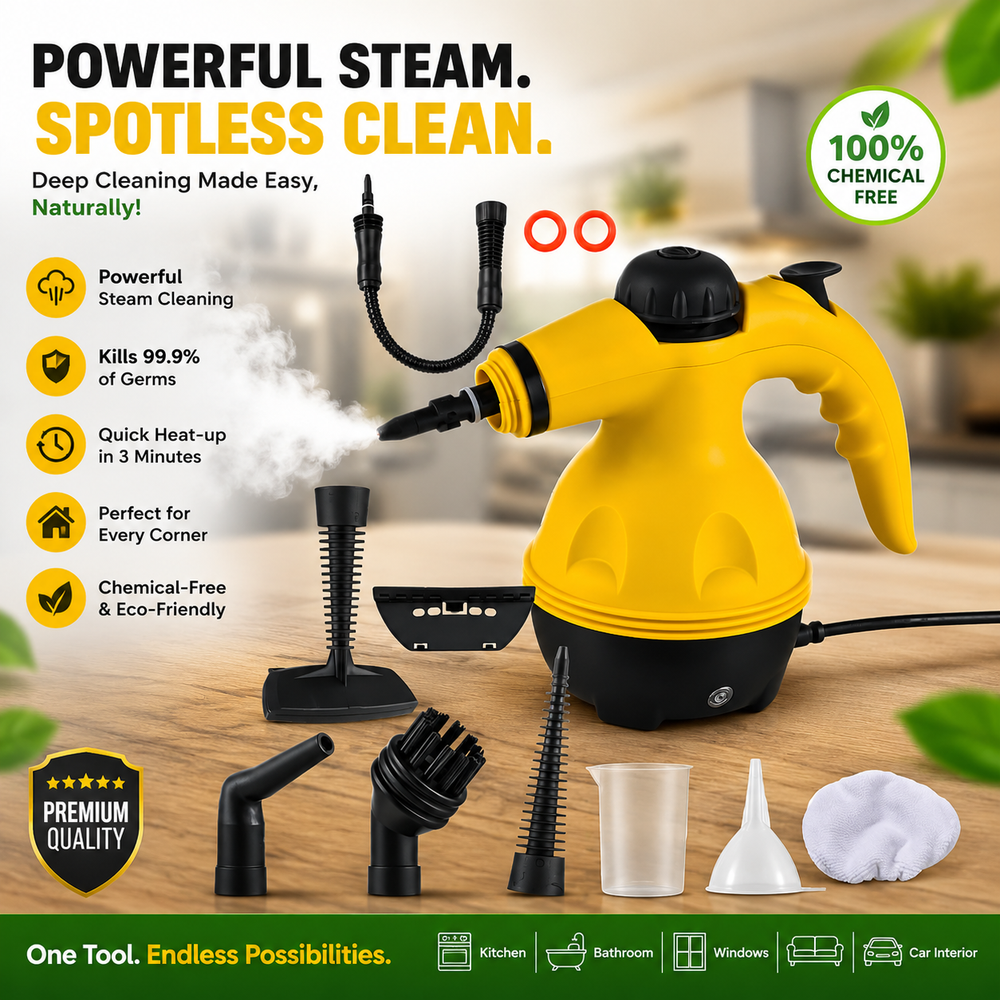Portable Handheld Steam Cleaner 1000W Powerful High Temperature Pressurized Steam Cleaning Machine with 10 Accessories for Kitchen Bathroom Car Sofa Windows Stain Removal Disinfection