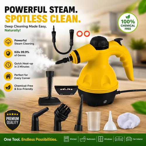 Portable Handheld Steam Cleaner 1000W Powerful High Temperature Pressurized Steam Cleaning Machine with 10 Accessories for Kitchen Bathroom Car Sofa Windows Stain Removal Disinfection