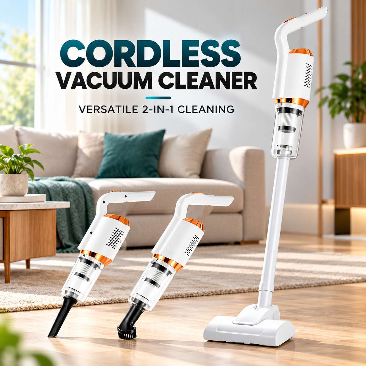 Portable Handheld Wireless Vacuum Cleaner, Corded, USB Rechargeable 120W Power, Lightweight Design 0.6L Capacity, Multifunction Cordless Vacuum Cleaner, White