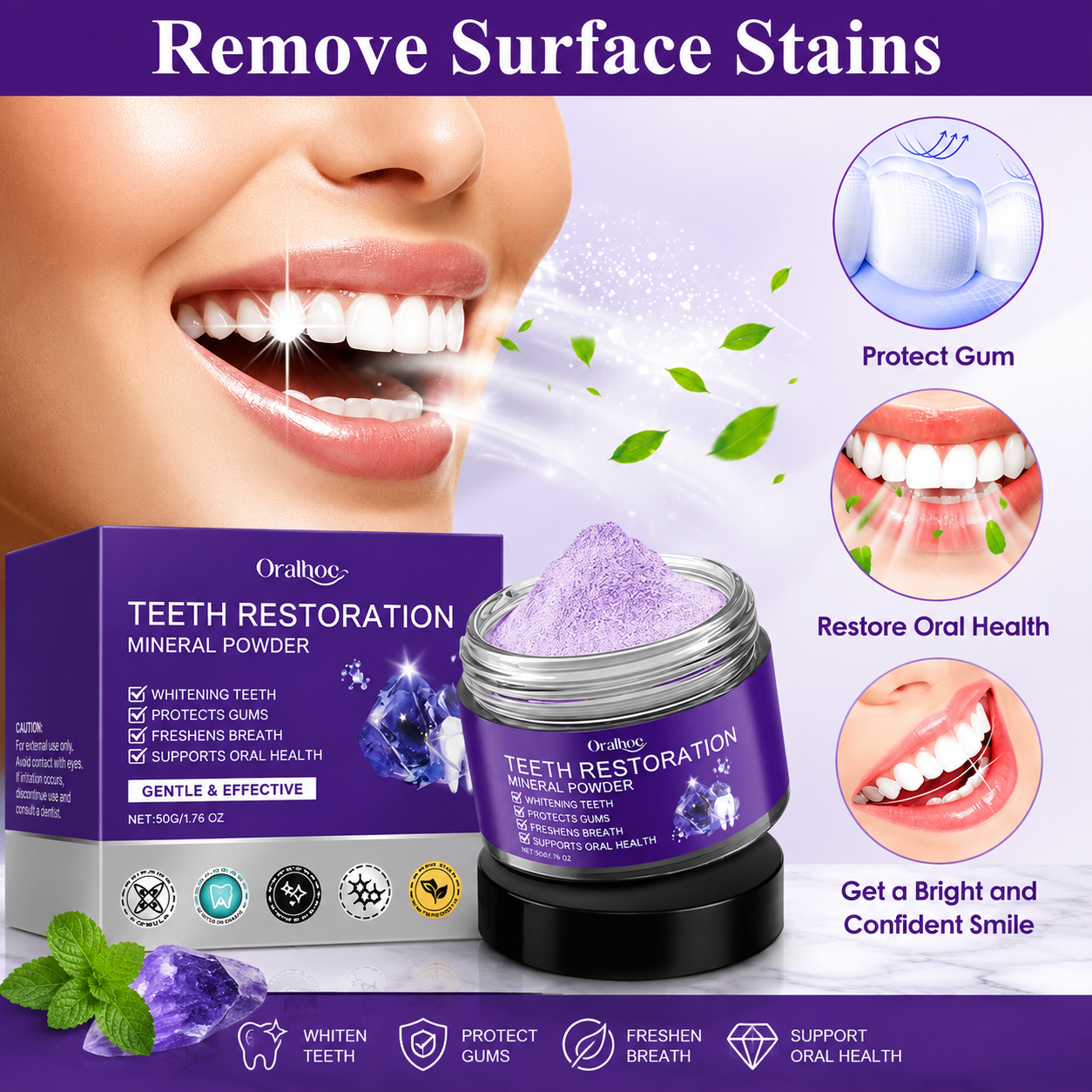 Oralhoe  Model OR-A04 | Teeth Restoration Mineral Powder – Teeth Whitening & Fresh Breath Formula