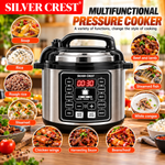 Silver Crest 6L Electric Pressure Cooker – 1050W Multifunctional Digital Programmable Cooker, Digital Controls, 10 Cooking Programs, Programmable Rice Cooker, Fast Cooking & Keep Warm Function
