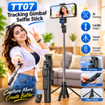 TT07 AI Tracking Gimbal Selfie Stick with Tripod & Remote Control – 1.63M | Auto Face Tracking, Black Extendable Monopod with Wireless Remote