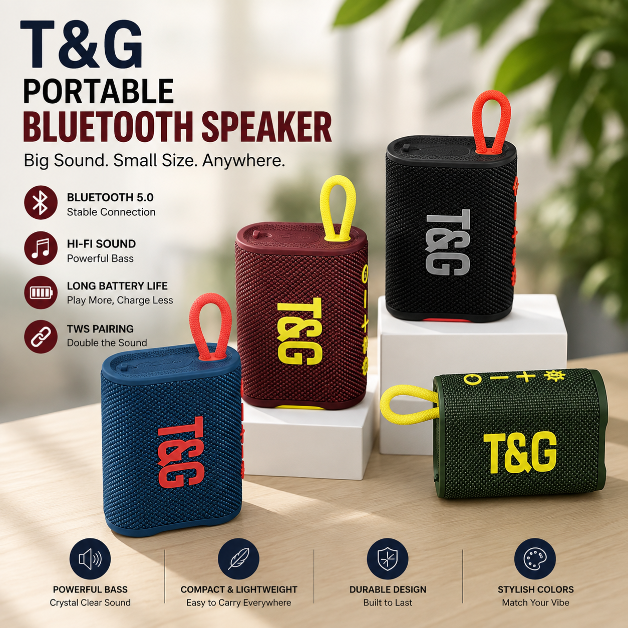 T&G-396 Music Audio Sound Box Wireless Bluetooth Mini Portable Outdoor Stereo Bass Waterproof Bt Speaker Go3