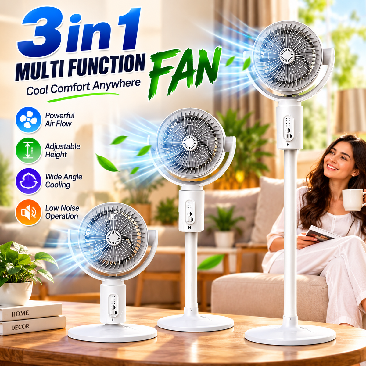 Torima F1 Air Fan, Portable, Rechargeable, Adjustable Height, Remote Control, 3 Speed Settings, Quiet Cooling & USB Type-C Charging, White