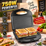 MOLIAX  MX1708 | 2-Slice Grill Maker 750W – Non-Stick Sandwich & Panini Maker Non-stick Plates, Bread Sandwich Maker