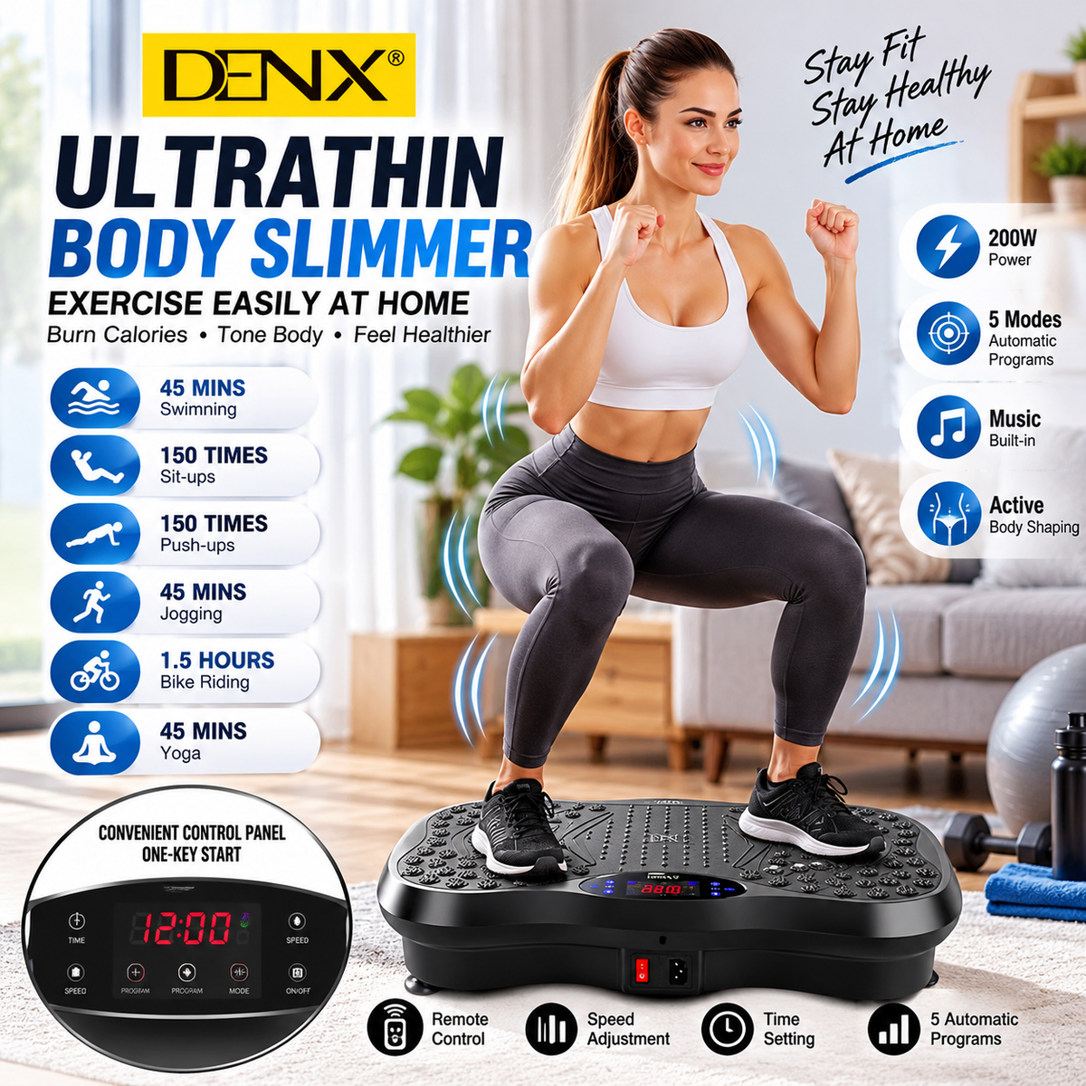 DENX DX3730 Ultrathin Body Slimmer – Vibration Fitness & Exercise Machine , with 5 Operating Modes and Music Speakers