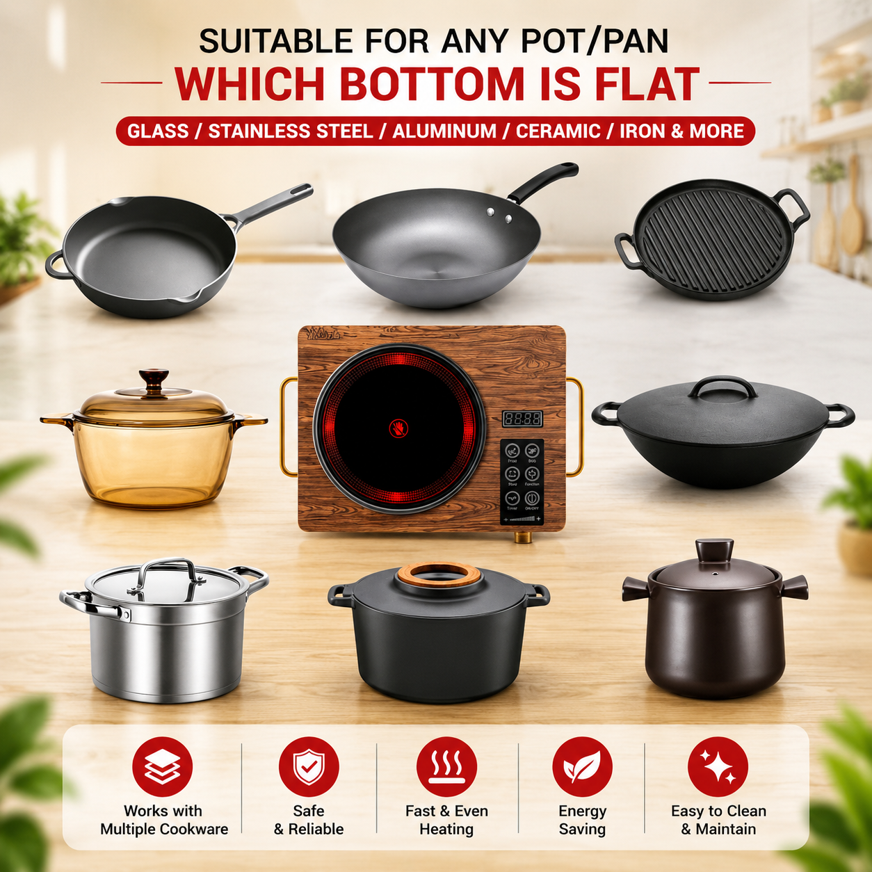 Smile Bella | 3500W Infrared Electric Stove  - 4 Digit LED display digital cooker, Timer system, Touch and Knob control Induction Cooker with Over Heat Protection,Ceramic Heating Element SA-24084