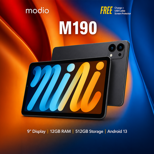 Modio M190 5G Android Tablet 9-Inch Display, 12GB RAM, 512GB Storage, Dual SIM, Android 13, 5000mAh Battery – Gray