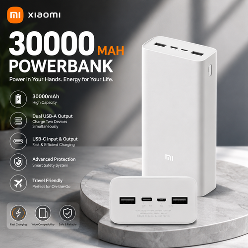 Xiaomi 30000mAh Power Bank | 18W Fast Charging | Dual USB Output & USB-C Input