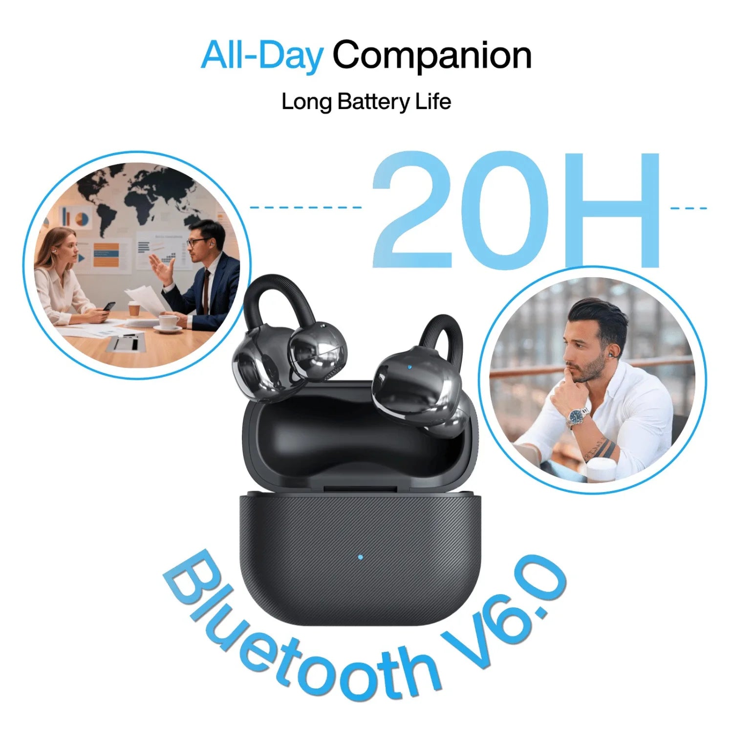 G-Tab CLIP4 Open-Ear Clip-On Earbuds, C-bridge design, Lightweight, 20H Battery, Fast Charge, ENC Noise Cancellation Touch control & AI Translation, iOS & Android