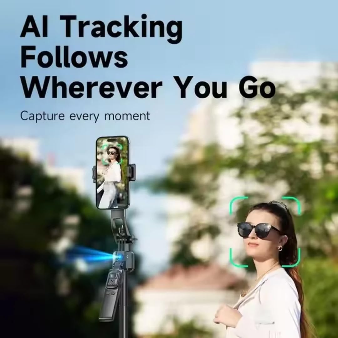 TT07 AI Tracking Gimbal Selfie Stick with Tripod & Remote Control – 1.63M | Auto Face Tracking, Black Extendable Monopod with Wireless Remote
