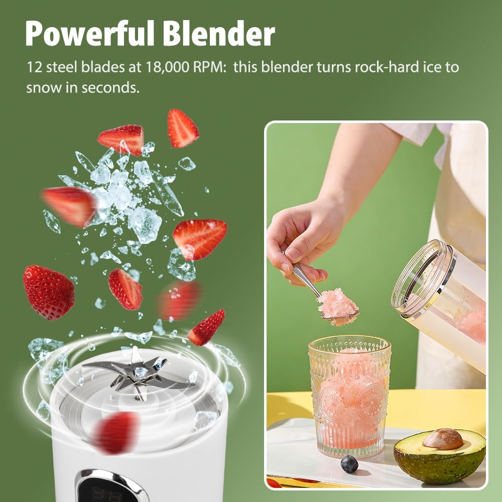 530ML Cordless Juicer Blender For Shakes and Smoothies, Portable Smoothie Blender, 12 Blades, USB-C Rechargeable, BPA Free, Leakproof Flip and sip, Travel Blender