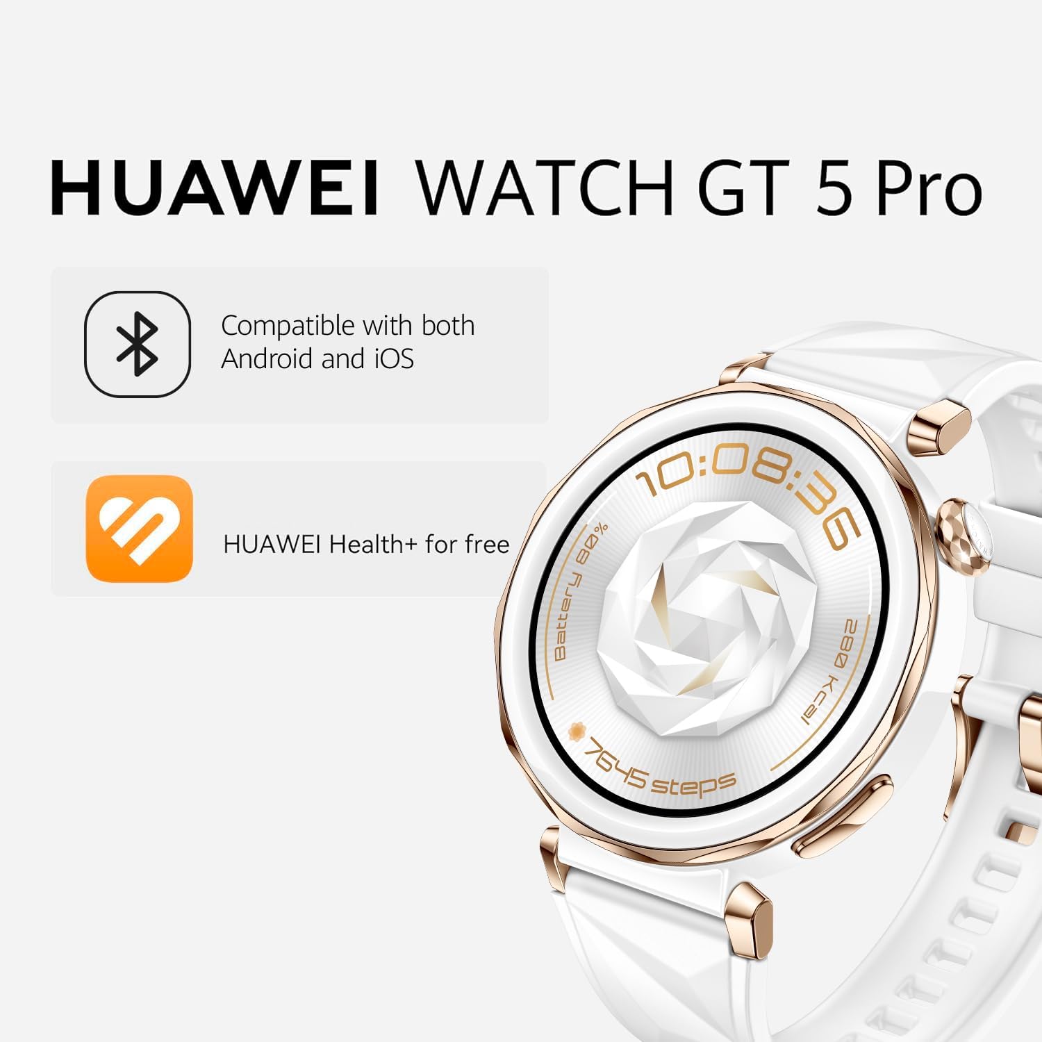 HUAWEI WATCH GT5 Pro 42 mm Smartwatch, Sharp-Edged Design, upto7 Days Battery Life, Pro-level Sports Watch, iOS & Android Compatible, White