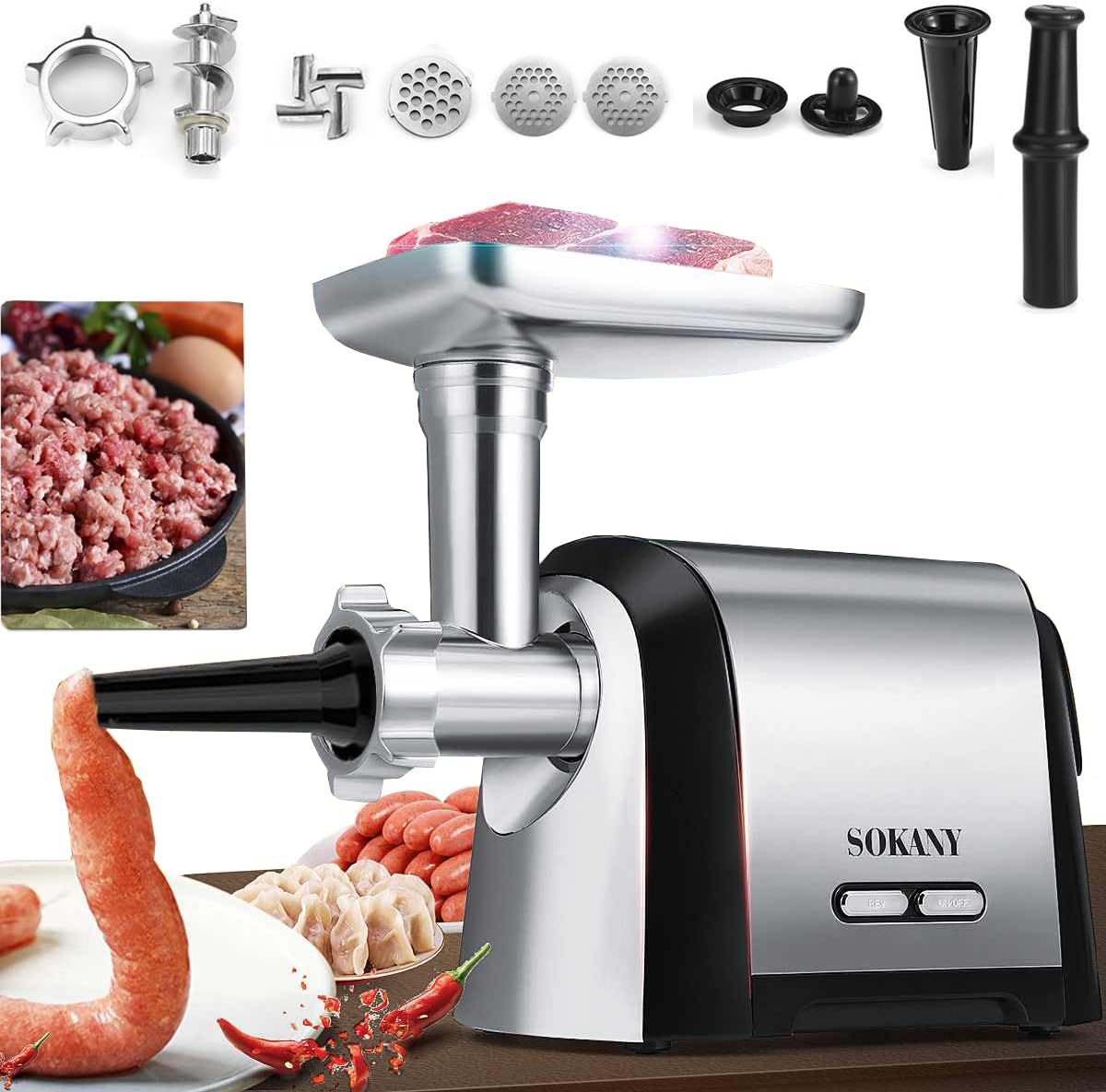 SOKANY SK-088 Electric Meat Grinder, 3200W Max Ultra Powerful, 3 in 1 Multifunction Electric Meat Grinder, Sausage Stuffer, 1 Cutting Blade, 3 Grinding Plates & Kubbe Attachment.(Sk-088 3200w)