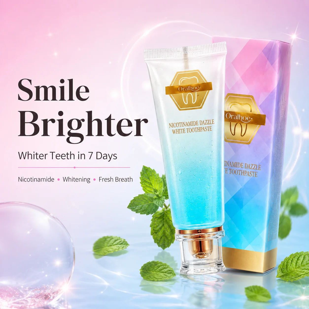 Oralhoe Nicotinamide Dazzle White Toothpaste – Teeth Whitening & Fresh Breath | 100g