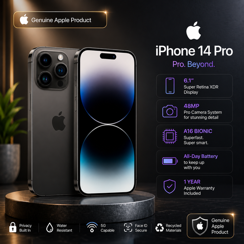 Apple iPhone 14 Pro (128 GB) - Space Black (TDRA 1 YEAR APPLE WARRANTY)