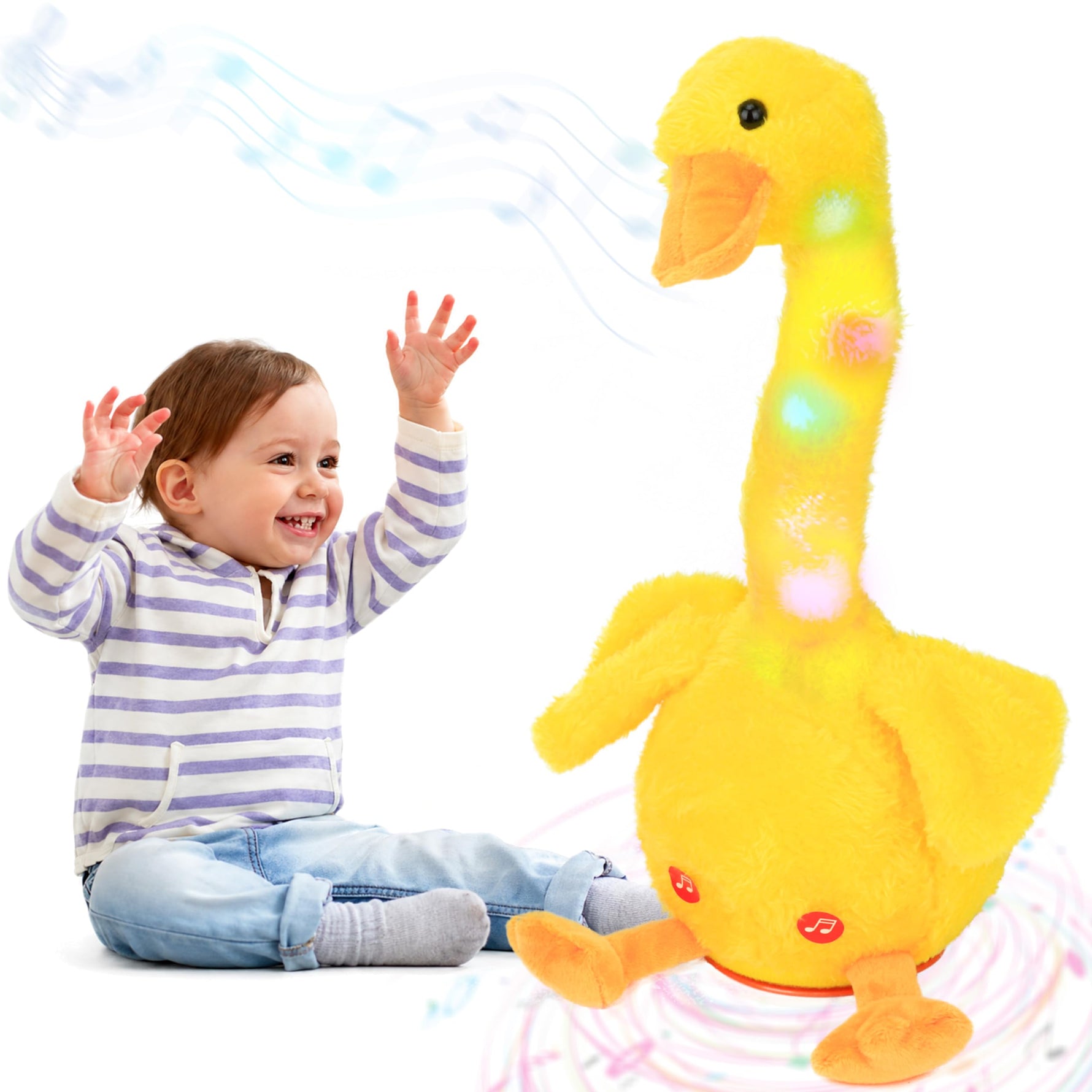 Glowing Dancing Duck Toy Repeats What You Say Talking Duckling Toy Wriggle Singing Mimicking Twisting Light Up Interactive Animated Toy Speaking Plush Gift for Kids