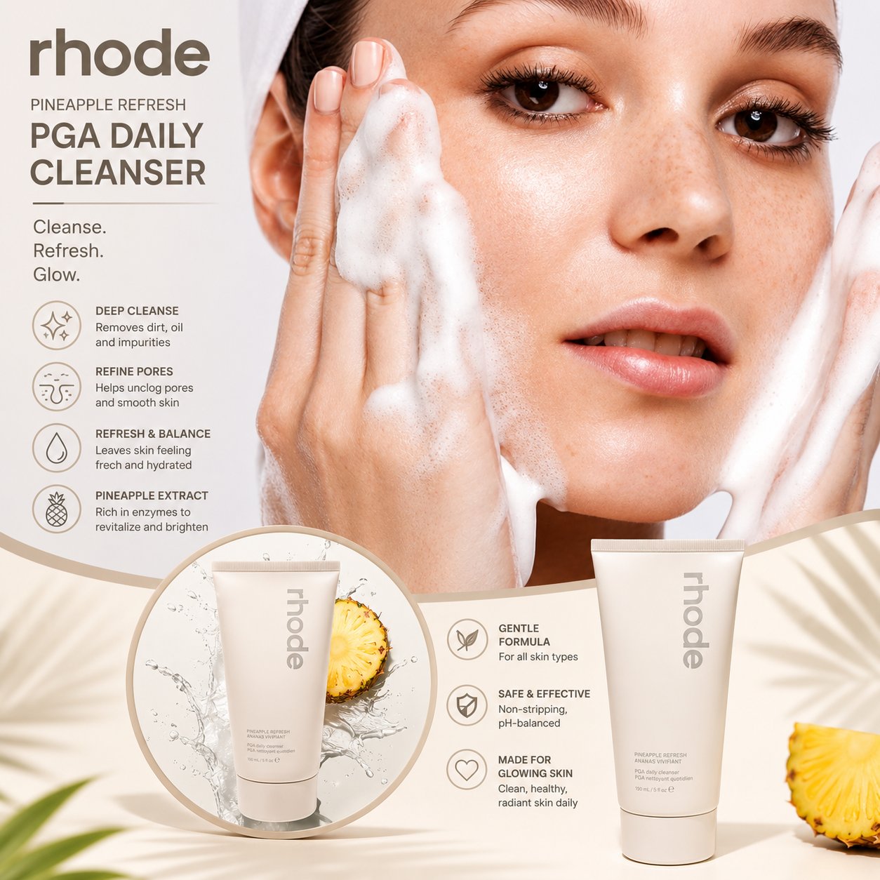 Rhode Pineapple Refresh Daily Cleanser – Gentle Hydrating Face Wash for All Skin Types