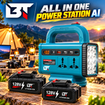 BT |  All-in-One Power Station – 128V Lithium-Ion Battery | Portable Power Supply with LED Light