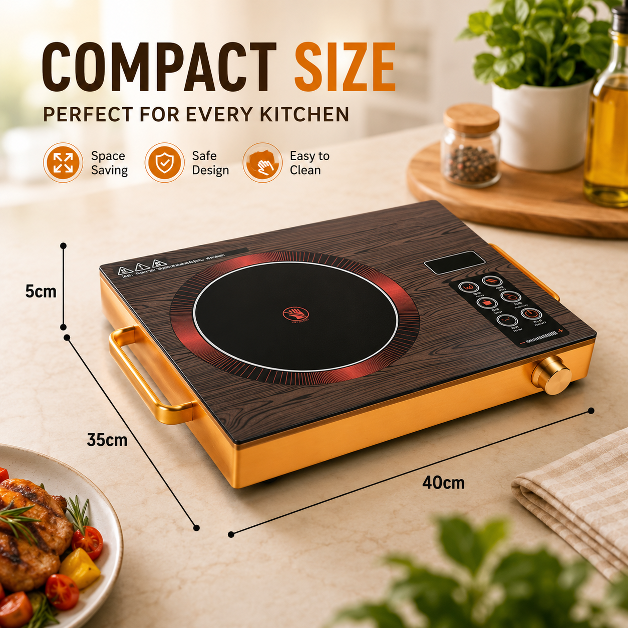Smile Bella | 3500W Infrared Electric Stove  - 4 Digit LED display digital cooker, Timer system, Touch and Knob control Induction Cooker with Over Heat Protection,Ceramic Heating Element SA-24084