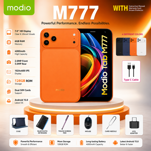 Modio M777 |  7-Inch Tablet Pc – Android 15, Dual SIM, 4000mAh Battery 6GB+12GB