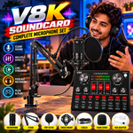 V8K Live Sound Card, BM800 Condenser Microphone Kit, Professional Audio Interface with High Fidelity Sound, USB Connection, and Multiple Input/output Options for Live Streaming