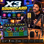 X3 Sound card With BM800 Complete Microphone Set – RGB Audio Mixer for Podcasting, Gaming, Recording & Live Streaming