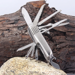 Multifunctional Knife with 11 Stainless Steel Tools for Hunting, Fishing, Camping Etc Small Pocket Folding Keychain Knife with Functions for Experiences and Adventures (Metal)