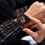 Luxury Skeleton Dial Men's Watch – Premium Silicone Strap, Quartz Analog Wristwatch, Sport Fashion Watch | Red