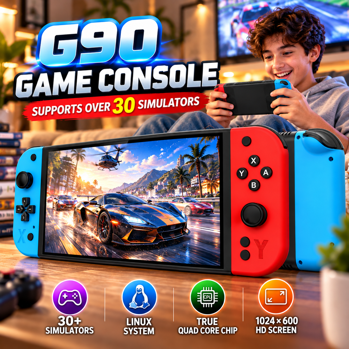 Neo Classic G90 Handheld 7 inch 64GB Retro Game Console with 15000 Games