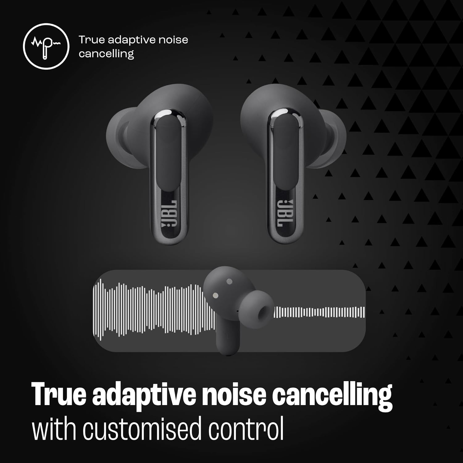JBL Live Beam 3 True wireless noise-cancelling earbuds with stick-closed design and Smart Charging Case, Black