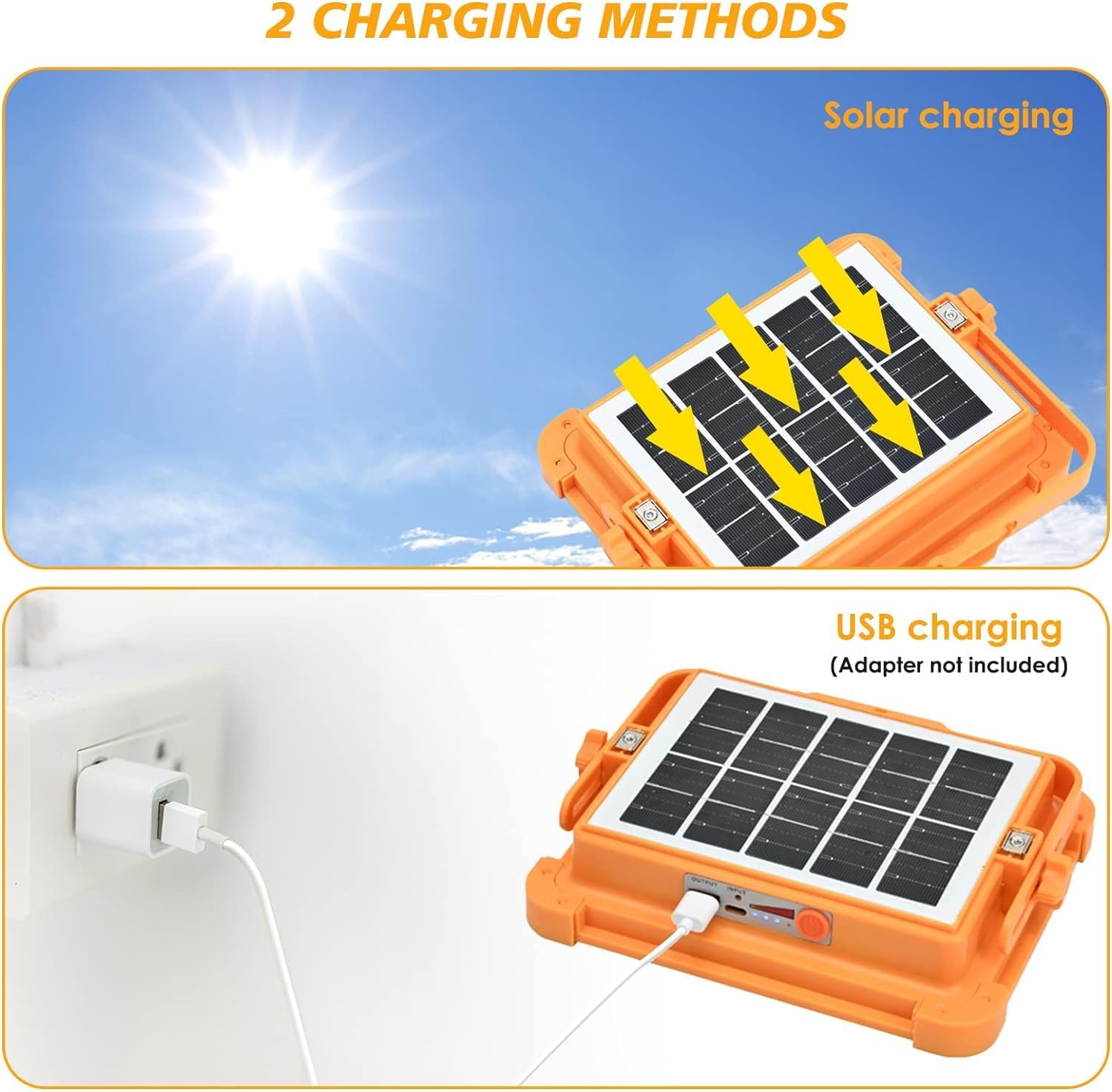 Solar LED Work Lights, 300W Rechargeable Portable USB Flood Light 4 Modes Security Job Site Lighting Waterproof 3000LM for Outdoor Camping Fishing Hiking Car Repairing Emergency