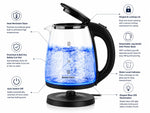 SLIVERS CRIESTCrest Electric Glass Kettle, 2L, Blue LED, 1500W, Auto Shut-Off, Transparent, Fast Boiling for Tea & Coffee